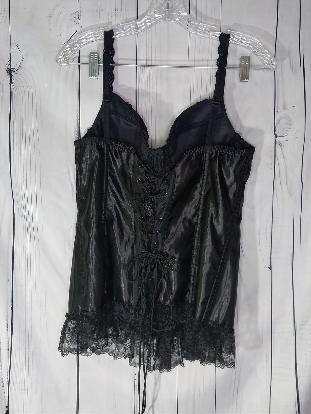 Lover's Lane Black Lace Satin Vintage Style Gothic Grunge Y2K 90's Corset Top - Picture 5 of 7